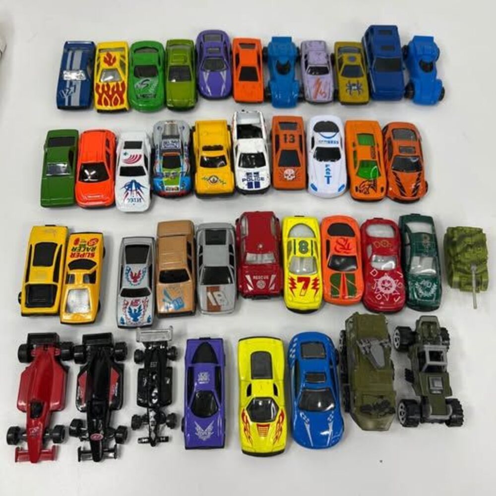 40 Unbranded Plastic Cars Lot Race Car Military Truck